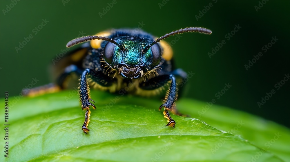 Vibrant Macro Photography of a Colorful Metallic Beetle on Leaf Enhancing Insect World Exploration : Generative AI Vibrant Macro Photography of a Colorful Metallic Beetle on Leaf Enhancing Insect World Exploration : Generative AI