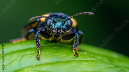 Wallpaper Mural Vibrant Macro Photography of a Colorful Metallic Beetle on Leaf Enhancing Insect World Exploration : Generative AI Torontodigital.ca