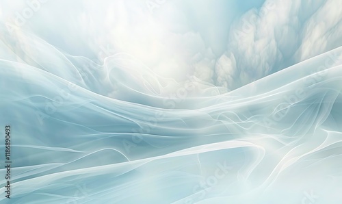 Light blues and whites form a peaceful, cloud-inspired abstract with delicate, flowing curves