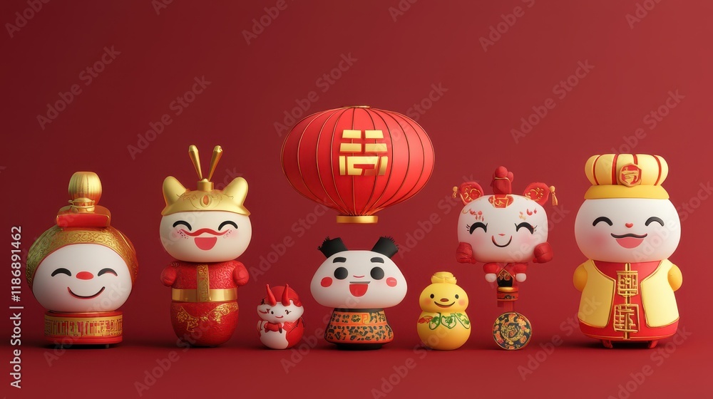 Festive Chinese New Year Characters Celebrate Together Festive Chinese New Year Characters Celebrate Together