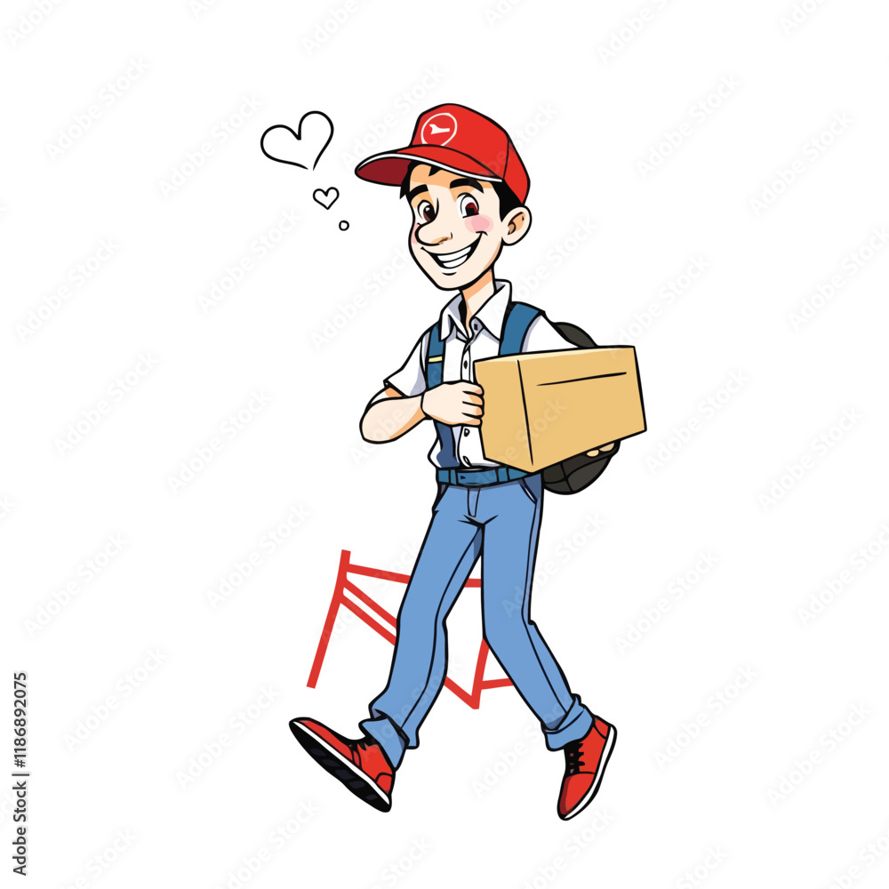 A smiling young delivery man Cartoon Vector Illustration isolated on a white background A smiling young delivery man Cartoon Vector Illustration isolated on a white background
