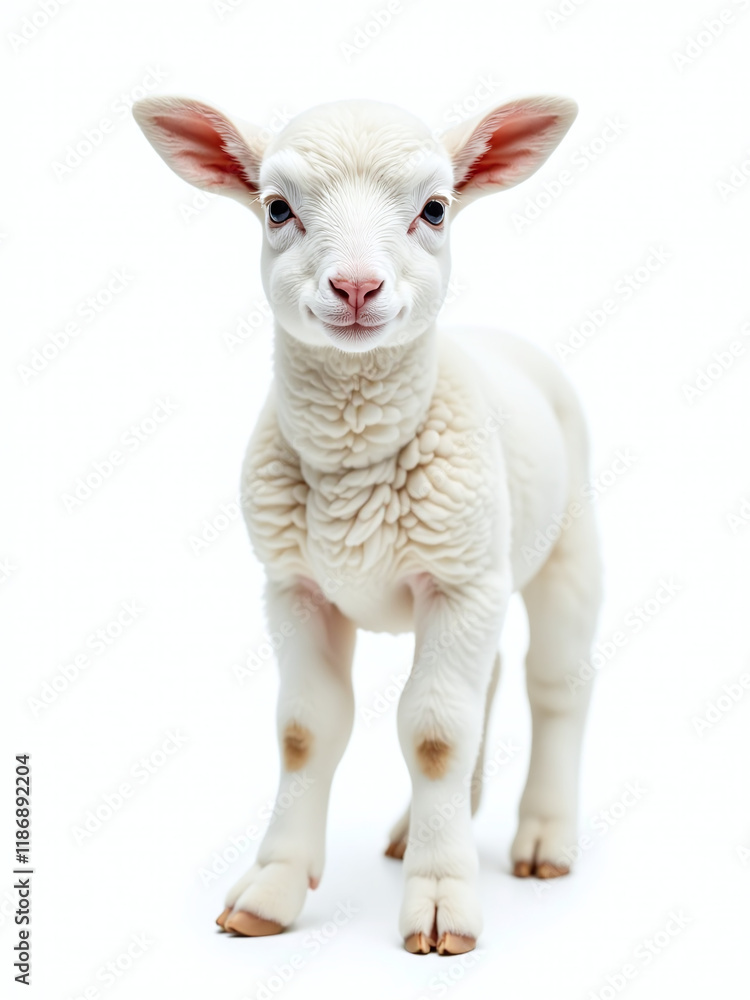 Fototapeta premium A Serene White Lamb Stands Isolated Against A Pristine White Background, Creating A Visually Striking And Peaceful Image. 00003