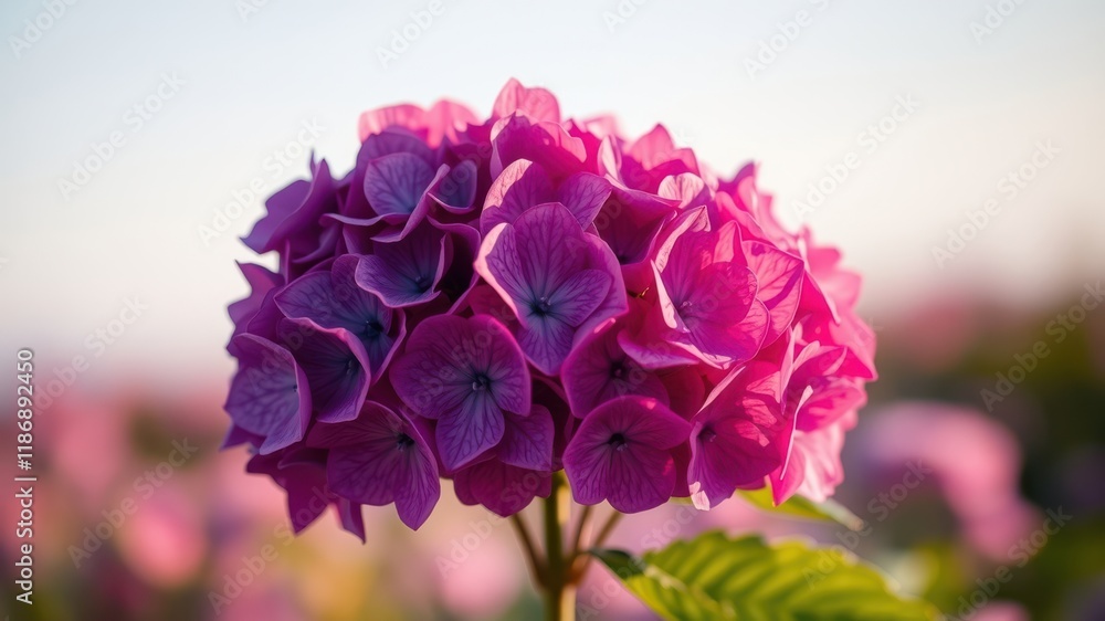 A delicate bloom of vibrant pink hydrangeas with intricate veining and soft petals, bathed in warm sunlight, a testament to the beauty of nature's artistry. A delicate bloom of vibrant pink hydrangeas with intricate veining and soft petals, bathed in warm sunlight, a testament to the beauty of nature's artistry.