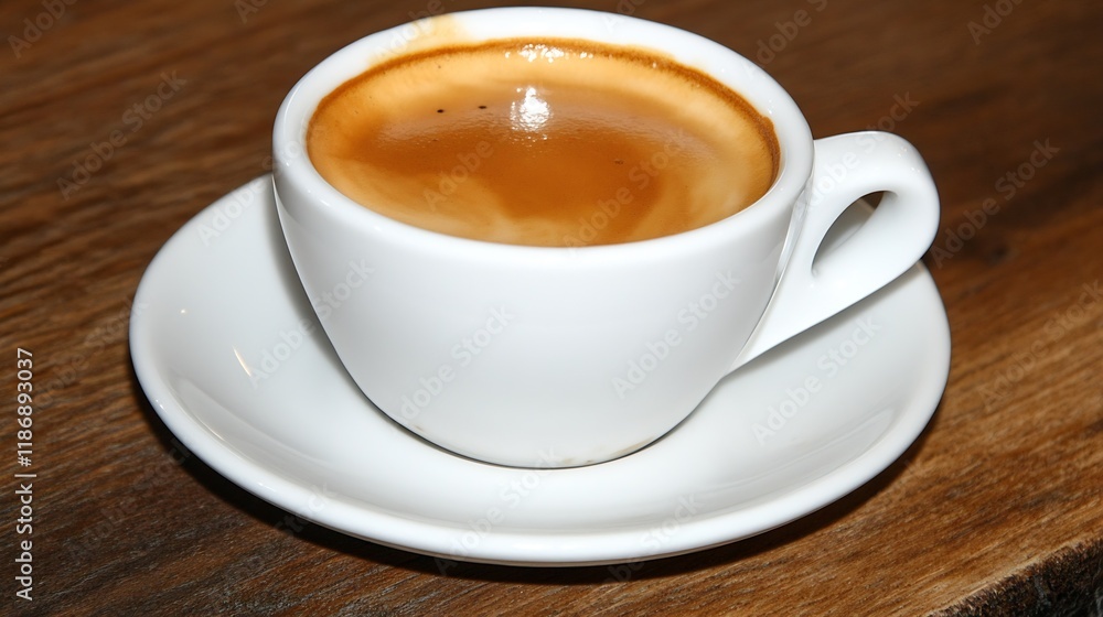 Closeup of Delicious Espresso in White Cup on Wooden Table : Generative AI Closeup of Delicious Espresso in White Cup on Wooden Table : Generative AI