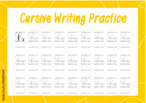 Set of Black and White Educational Pages for Kids - Trace Cursive Alphabet Letters