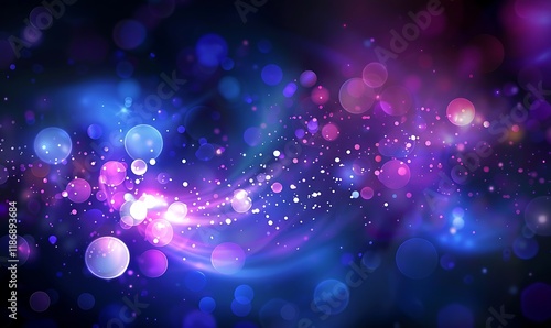 A serene scattering of dreamy blue and purple bokeh lights against a dark backdrop, offering a calming atmosphere