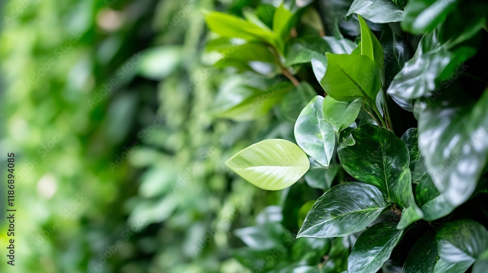 Obraz premium Lush Green Indoor Vertical Garden Vibrant Foliage Wall Texture Background : Generative AI