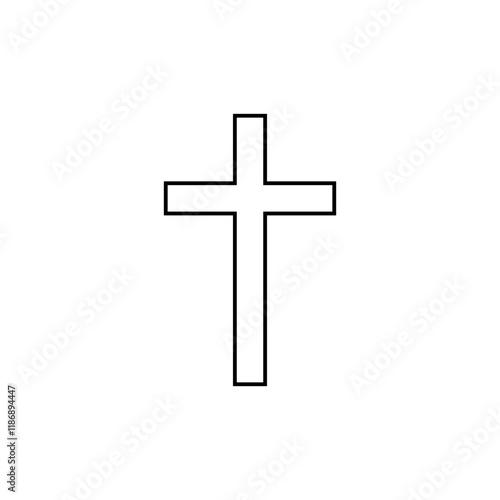 A cross drawn with a thin black line. Vector illustration