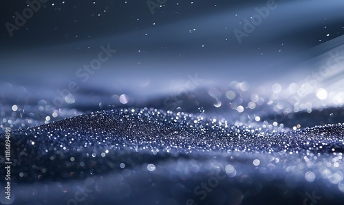 A celestial effect unfolds with silver glitter on a smooth blue gradient, evoking a starry night