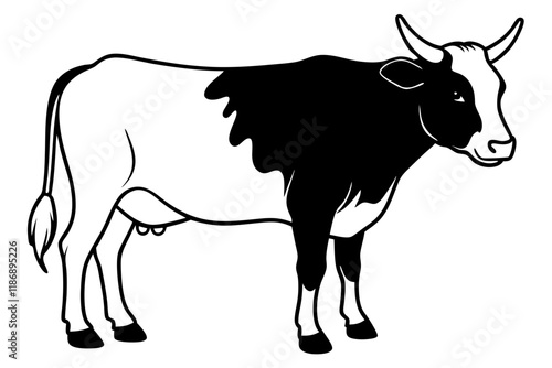 cattle silhouette line art vector illustration with a white background