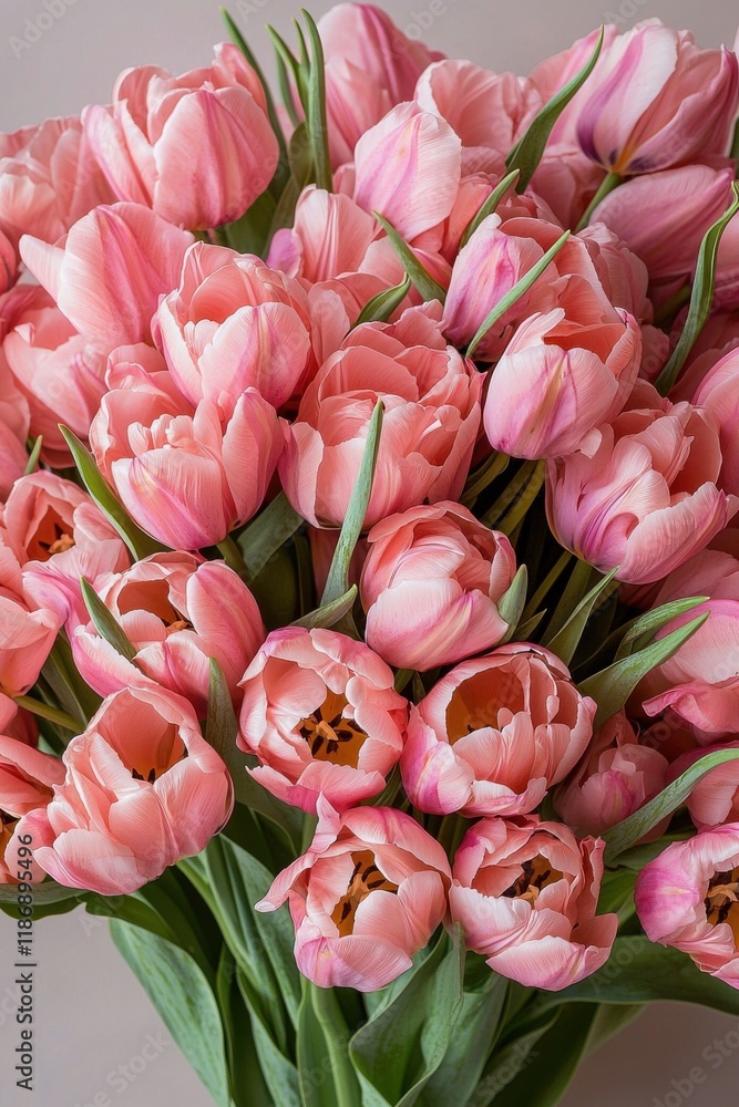 Obraz premium Pink tulip bouquet showcasing a vibrant arrangement of blooming flowers in a simple setting capturing the beauty of nature and springtime elegance