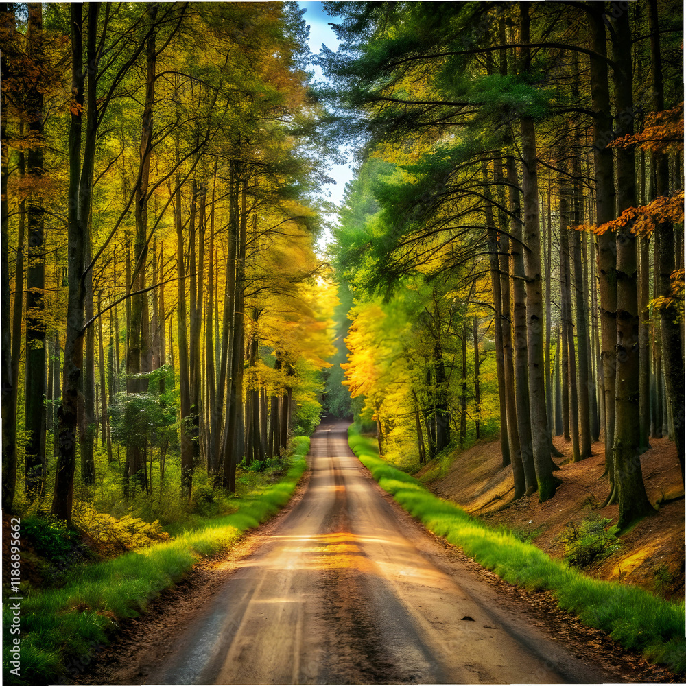 Fototapeta premium dirt road cutting through forest