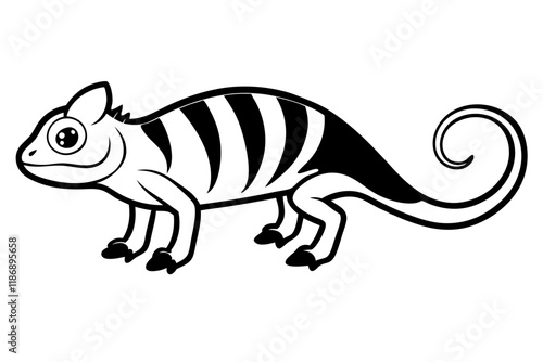 chameleon silhouette line art vector illustration with a white background