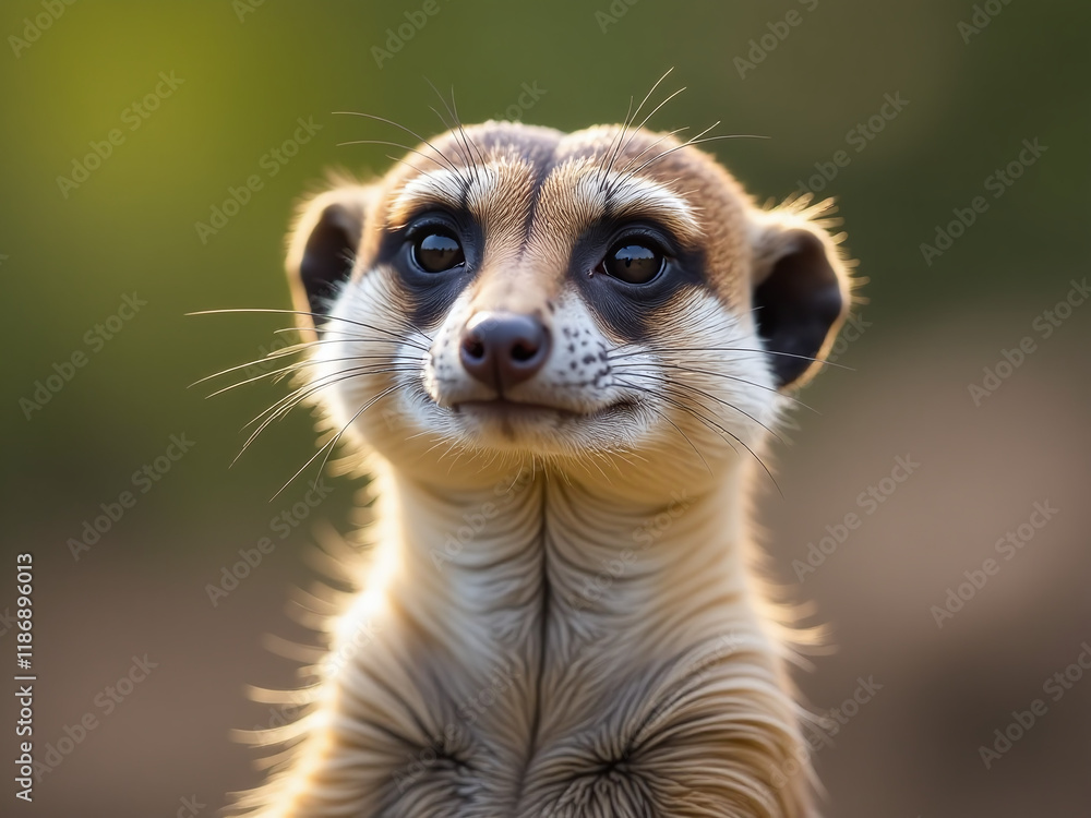 Fototapeta premium A Serene Meerkat Gazes Thoughtfully With A Shallow Depth Of Field, Its Features Softly Blurred In The Background. 00002