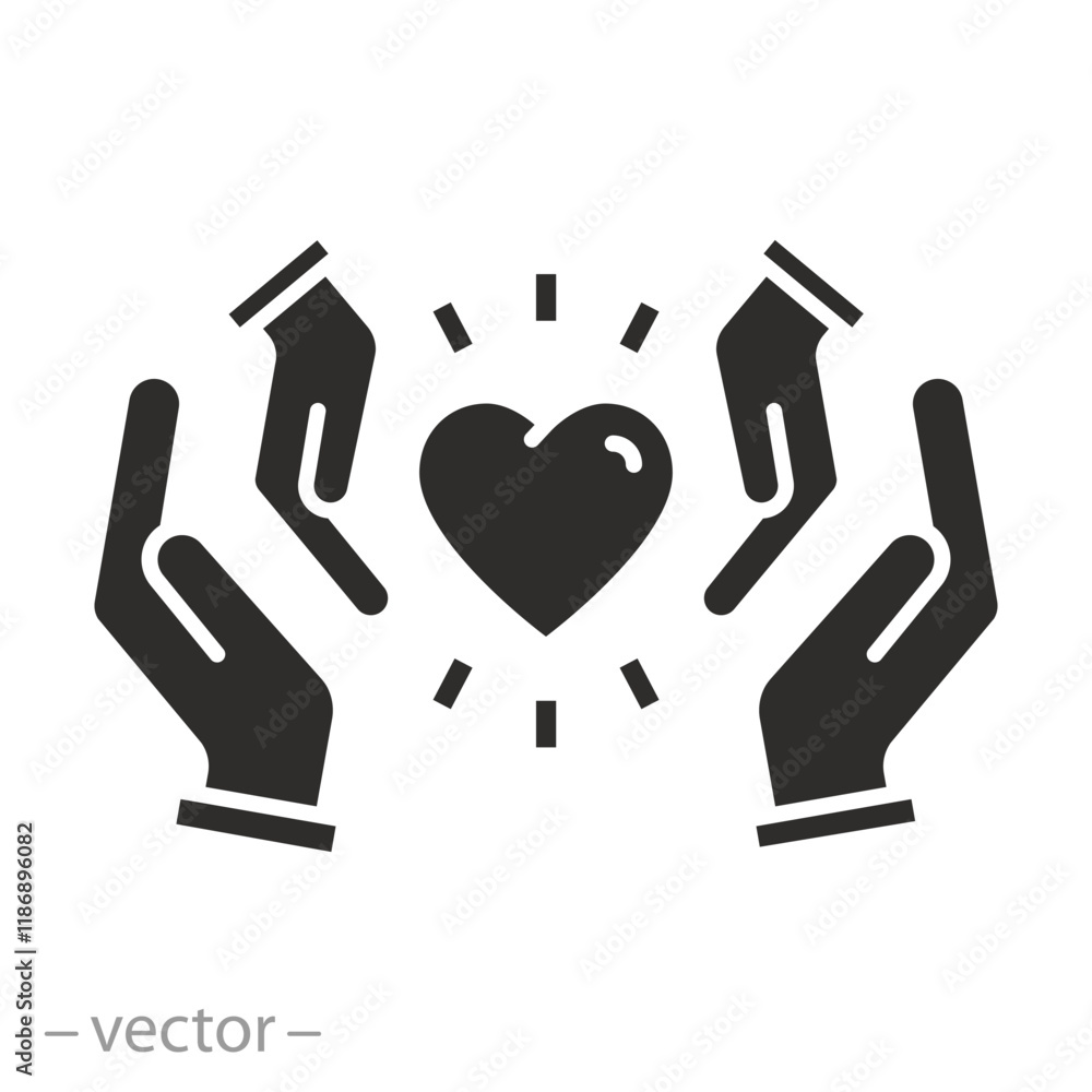 Obraz premium concept charity or donate, hands holding heart icon, health family care or insurance, flat vector illustration