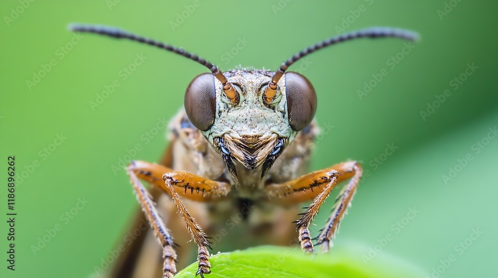 CloseUp of a Grasshopper on Leaf Displaying Intricate Details and Natural Colors : Generative AI CloseUp of a Grasshopper on Leaf Displaying Intricate Details and Natural Colors : Generative AI