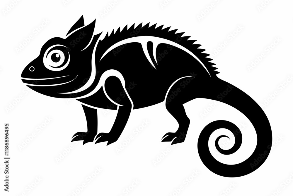 Obraz premium chameleon silhouette line art vector illustration with a white background