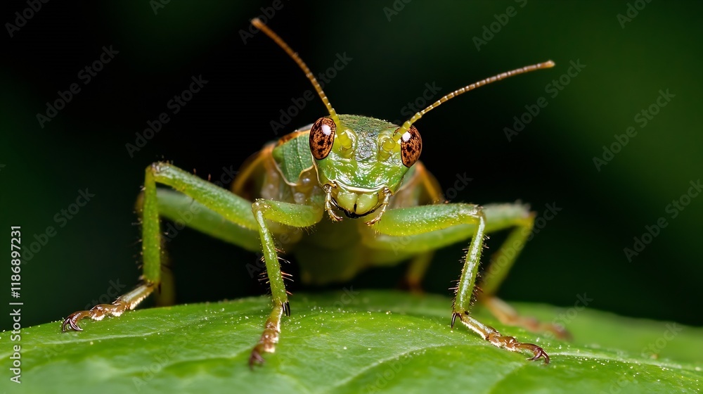 CloseUp of Green Grasshopper on Leaf in Natural Habitat Setting : Generative AI CloseUp of Green Grasshopper on Leaf in Natural Habitat Setting : Generative AI