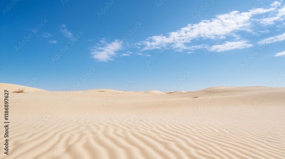 Serene Desert Landscape with Clear Blue Sky and Rippling Sand Patterns : Generative AI Serene Desert Landscape with Clear Blue Sky and Rippling Sand Patterns : Generative AI