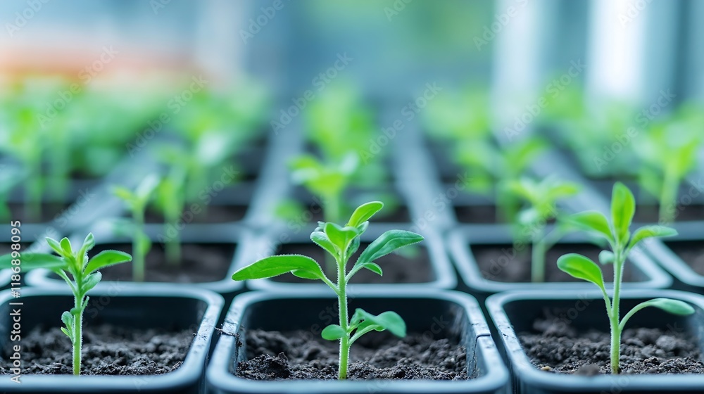 Closeup of young green seedlings in rows symbolizing new growth and sustainable agriculture : Generative AI Closeup of young green seedlings in rows symbolizing new growth and sustainable agriculture : Generative AI