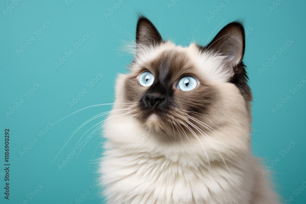Portrait of a funny ragdoll cat on soft green background Portrait of a funny ragdoll cat on soft green background