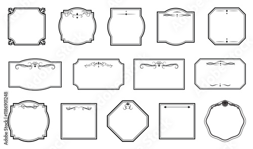 Set of simple line frames with double stroke, decorative vintage frames. Vector calligraphic design elements..eps