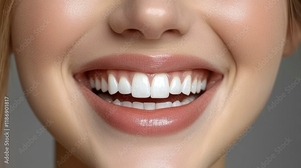 Fototapeta premium Close-up of a womanâ€™s face, laughing joyfully, showing the beauty of an authentic, radiant smile, highlighting happiness and positivity.