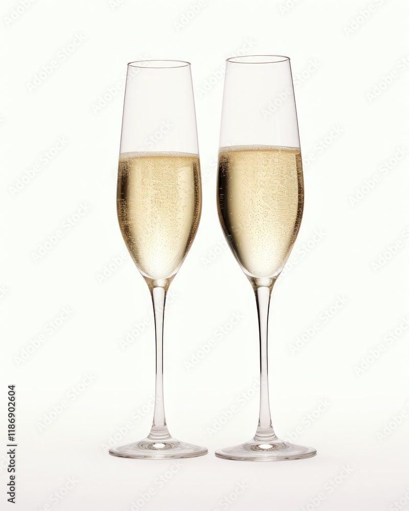 Two Champagne Glasses Toasting Against White Background. Perfect for Christmas and Celebrations Two Champagne Glasses Toasting Against White Background. Perfect for Christmas and Celebrations