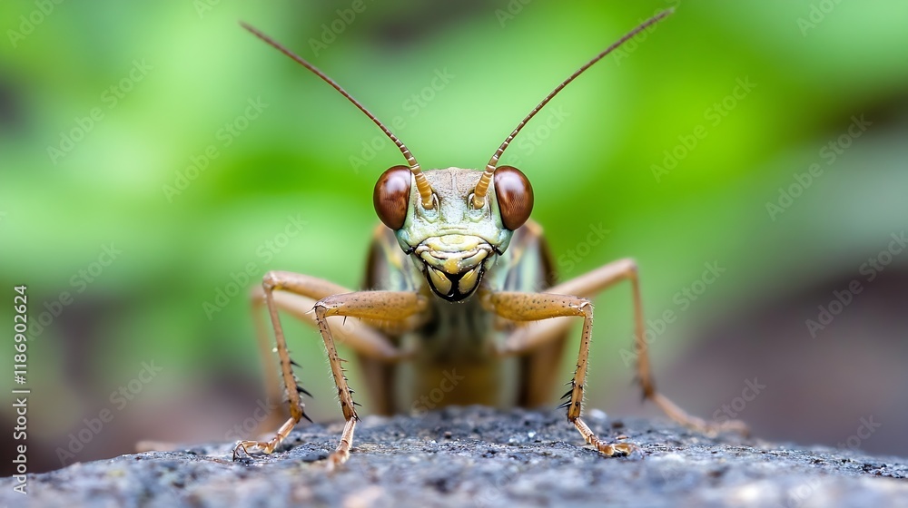 Macro Shot of Vibrant Green Grasshopper on Stone Surface : Generative AI Macro Shot of Vibrant Green Grasshopper on Stone Surface : Generative AI