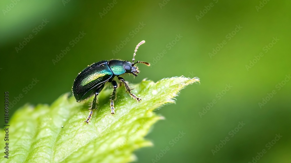 Closeup of Green Beetle on Leaf in Natural Habitat Macro Photography : Generative AI Closeup of Green Beetle on Leaf in Natural Habitat Macro Photography : Generative AI