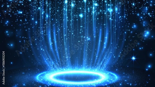 Abstract scene elegant blue light lines on dark background with lighting effect and sparkle. Vector illustration.