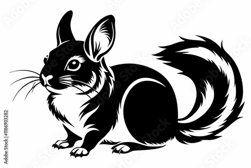 chinchilla silhouette line art vector illustration with a white background