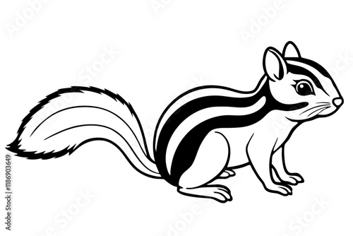 chipmunk silhouette line art vector illustration with a white background