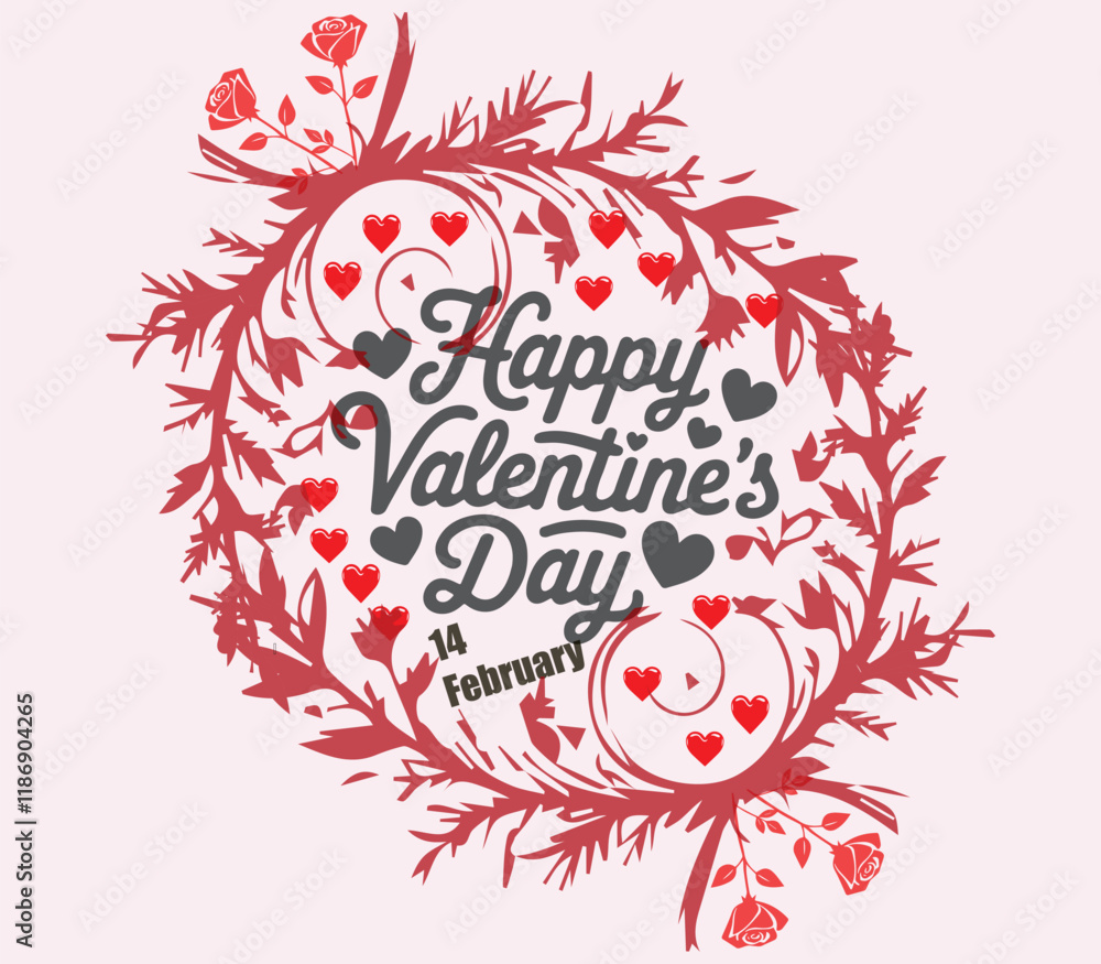 Fototapeta premium Perfect for Valentines Day and wedding. Floral vector illustration. Valentines Day Party Design. Vector template of invitation, poster or greeting card.