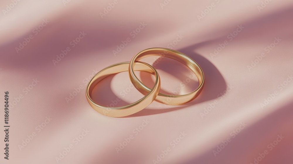 Two overlapping gold rings on a soft pastel pink background Two overlapping gold rings on a soft pastel pink background