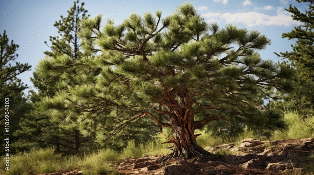 Utah's Evergreen Bush: Pinion Pine in Vibrant Colors - AR 16:9 Utah's Evergreen Bush: Pinion Pine in Vibrant Colors - AR 16:9