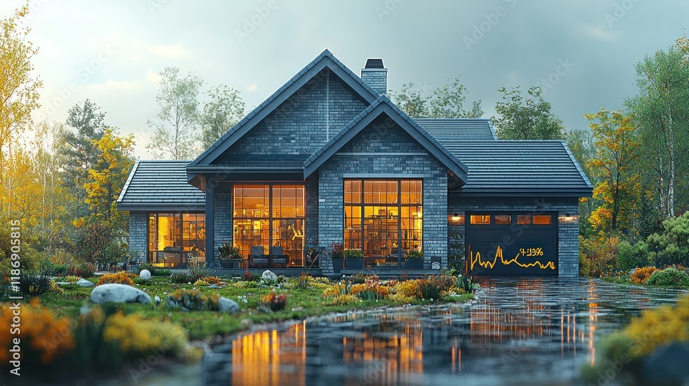 Cozy Brick House in Autumn Setting Cozy Brick House in Autumn Setting