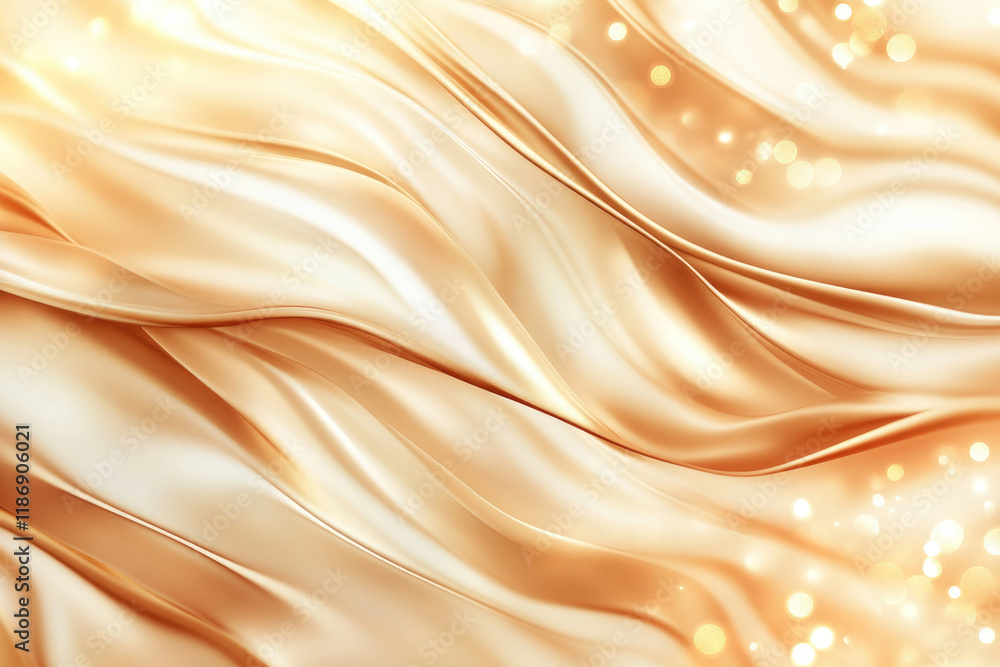 Fototapeta premium Elegant golden silk fabric draped softly with shimmering light reflections creating a luxurious atmosphere