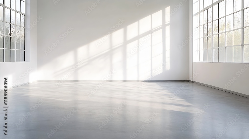 Fototapeta premium Spacious Empty Room with Large Windows and Bright Natural Lighting : Generative AI
