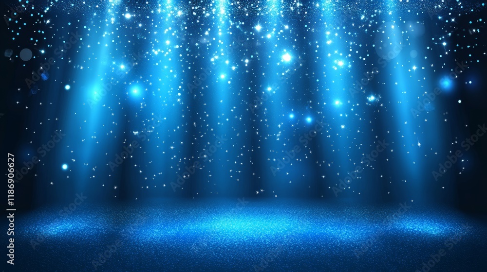 Abstract scene elegant blue light lines on dark background with lighting effect and sparkle. Vector illustration.