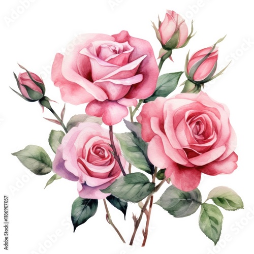 Wallpaper Mural Watercolor Pink Rose Bouquet Decoration Set. Vintage Rose Illustration for Wedding Decorations and Floral Arrangements Torontodigital.ca