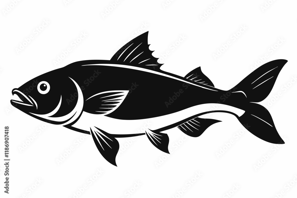 Fototapeta premium cod silhouette line art vector illustration with a white background