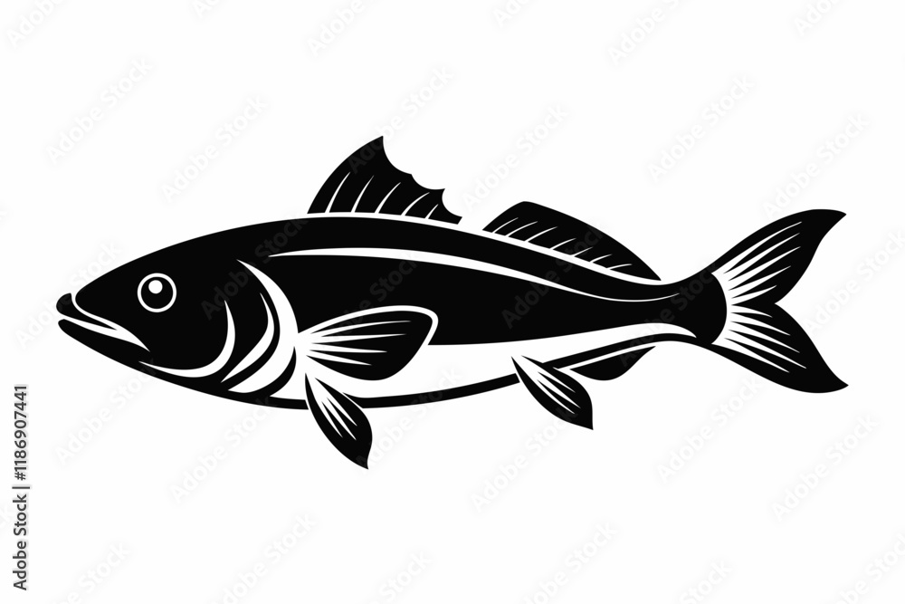 cod silhouette line art vector illustration with a white background cod silhouette line art vector illustration with a white background