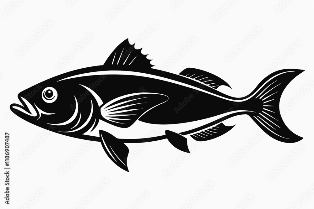 cod silhouette line art vector illustration with a white background cod silhouette line art vector illustration with a white background