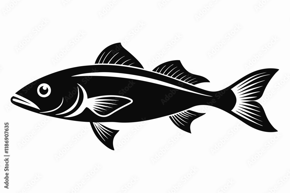 cod silhouette line art vector illustration with a white background cod silhouette line art vector illustration with a white background