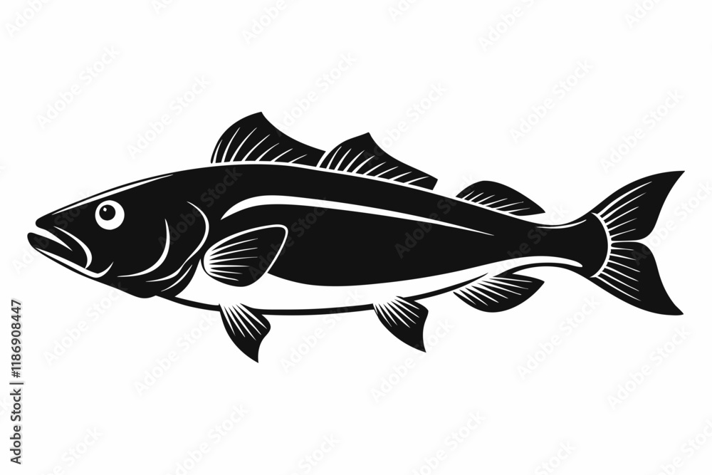 Fototapeta premium cod silhouette line art vector illustration with a white background