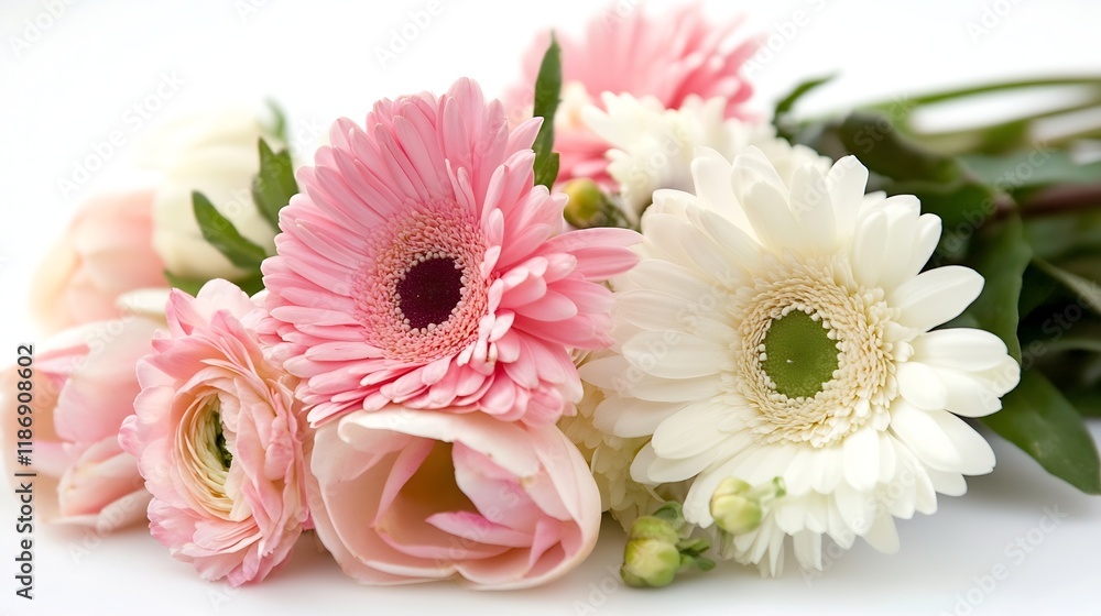 Soft Pink and White Bouquet of Roses and Gerbera Daisies : Generative AI Soft Pink and White Bouquet of Roses and Gerbera Daisies : Generative AI