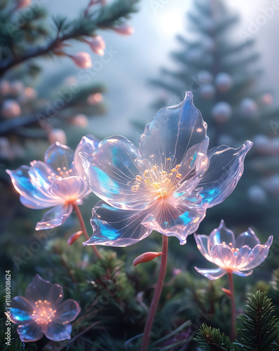 beautiful light spectrum spruce flowers, created by generative ai