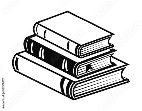 black and white drawing of a pile of books, showcasing a classic and timeless design, suitable for educational materials, book covers, and literary content.