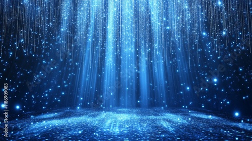 Abstract scene elegant blue light lines on dark background with lighting effect and sparkle. Vector illustration.